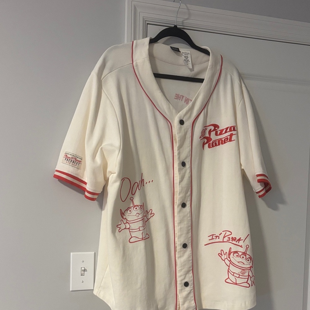 Pizza Planet Men's Cream and Red Jersey Shirt